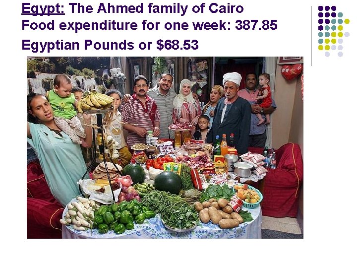 Egypt: The Ahmed family of Cairo Food expenditure for one week: 387. 85 Egyptian