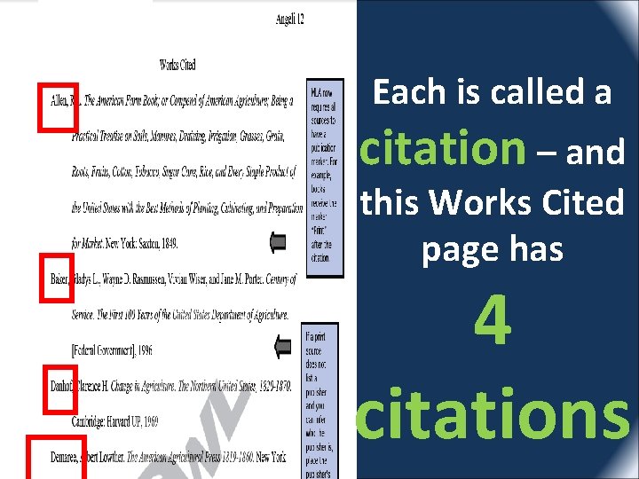 Each is called a citation – and this Works Cited page has 4 citations