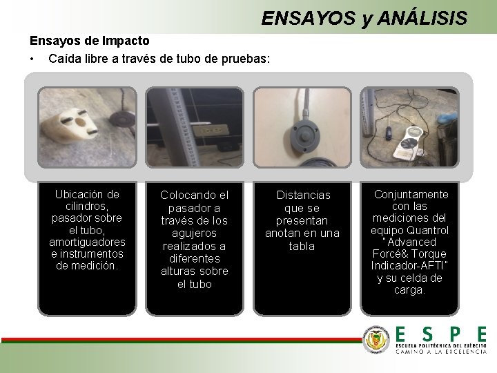 ENSAYOS y ANÁLISIS Ensayos de Impacto • Caída libre a través de tubo de