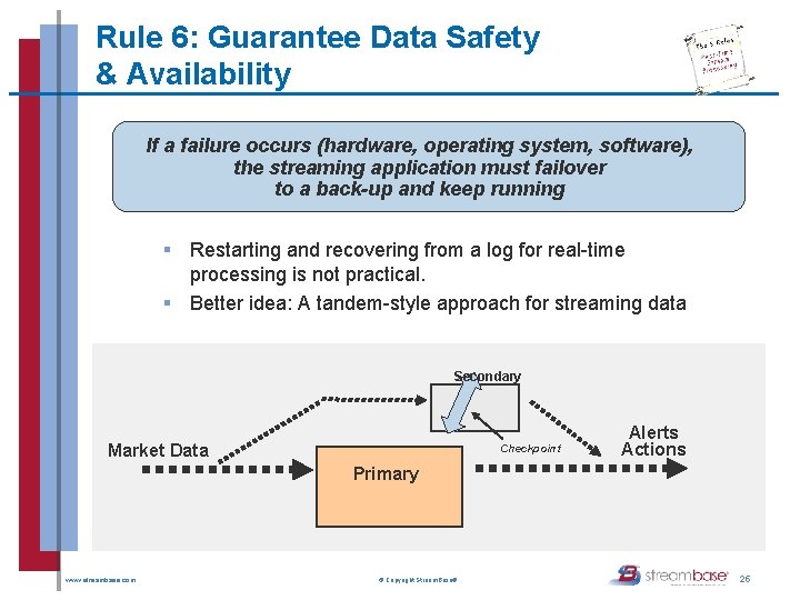 Rule 6: Guarantee Data Safety & Availability If a failure occurs (hardware, operating system,