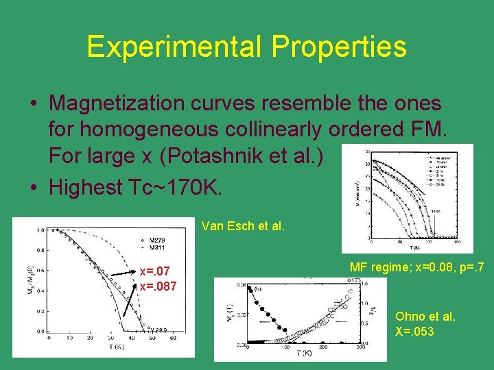 Experimental Properties • Magnetization curves resemble the ones for homogeneous collinearly ordered FM. For