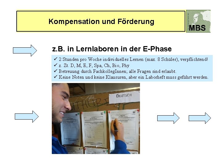 Kompensation und Förderung z. B. in Lernlaboren in der E-Phase ü 2 Stunden pro