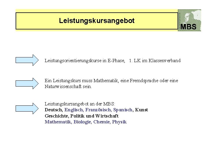 Leistungskursangebot Leistungsorientierungskurse in E-Phase, 1. LK im Klassenverband Ein Leistungskurs muss Mathematik, eine Fremdsprache