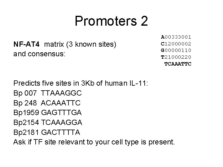 Promoters 2 NF-AT 4 matrix (3 known sites) and consensus: A 00333001 C 12000002