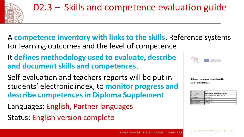 D 2. 3 – Skills and competence evaluation guide A competence inventory with links