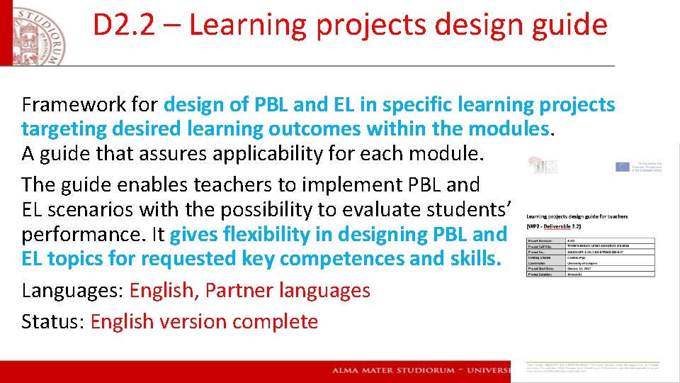 D 2. 2 – Learning projects design guide Framework for design of PBL and