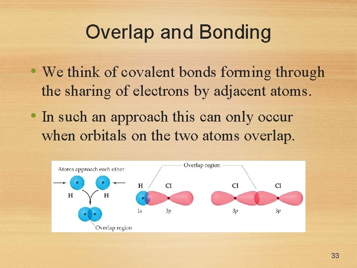 Overlap and Bonding • We think of covalent bonds forming through the sharing of