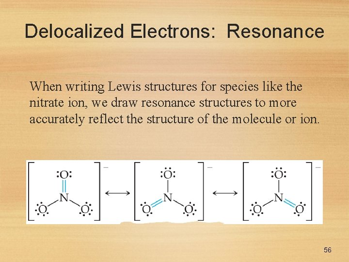 Delocalized Electrons: Resonance When writing Lewis structures for species like the nitrate ion, we