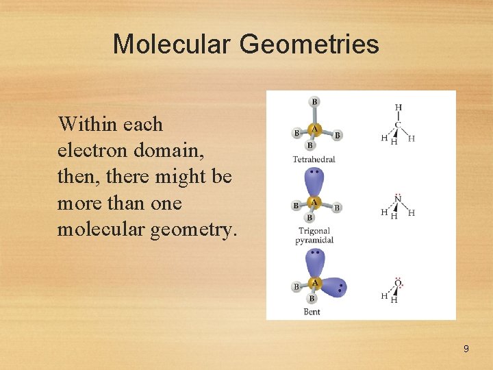 Molecular Geometries Within each electron domain, then, there might be more than one molecular