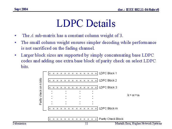 Sept 2004 doc. : IEEE 802. 11 -04/0 abcr 0 LDPC Details Parity check