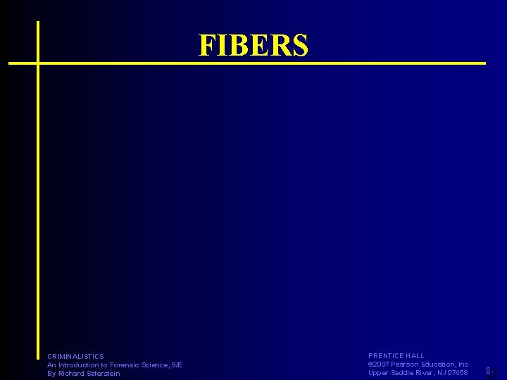 FIBERS CRIMINALISTICS An Introduction to Forensic Science, 9/E By Richard Saferstein PRENTICE HALL ©