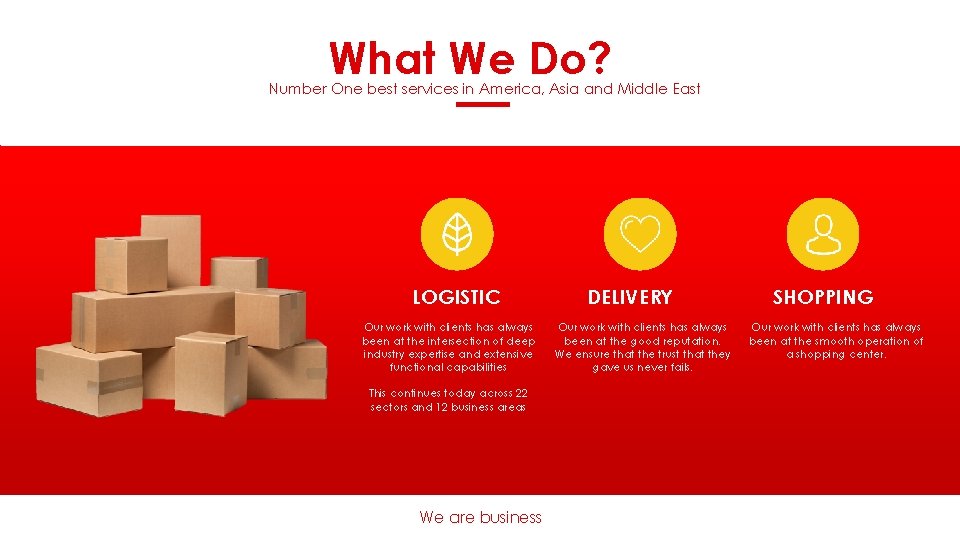 What We Do? Number One best services in America, Asia and Middle East LOGISTIC