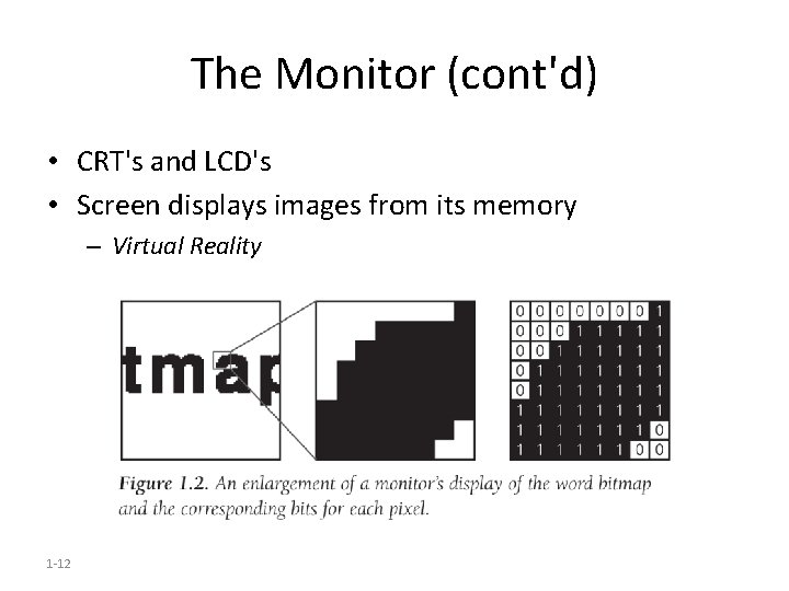 The Monitor (cont'd) • CRT's and LCD's • Screen displays images from its memory