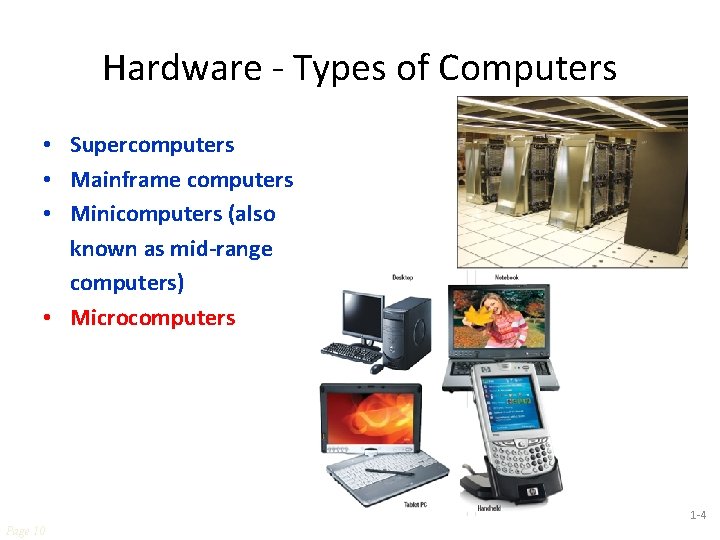 Hardware - Types of Computers • Supercomputers • Mainframe computers • Minicomputers (also known