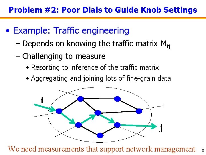 Problem #2: Poor Dials to Guide Knob Settings • Example: Traffic engineering – Depends