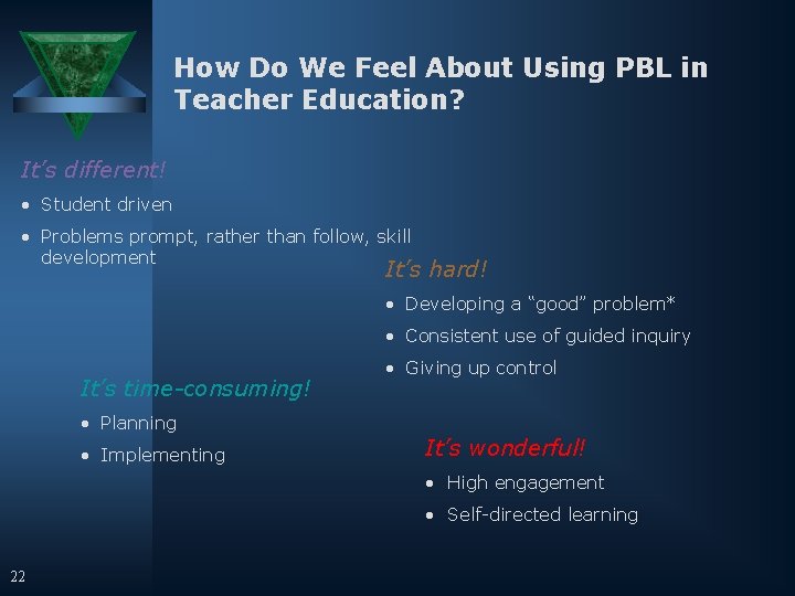 How Do We Feel About Using PBL in Teacher Education? It’s different! • Student