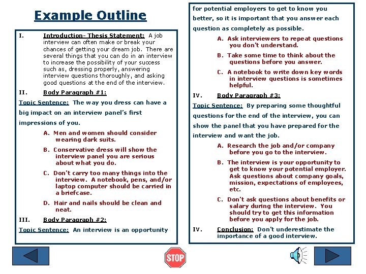 Example Outline for potential employers to get to know you better, so it is