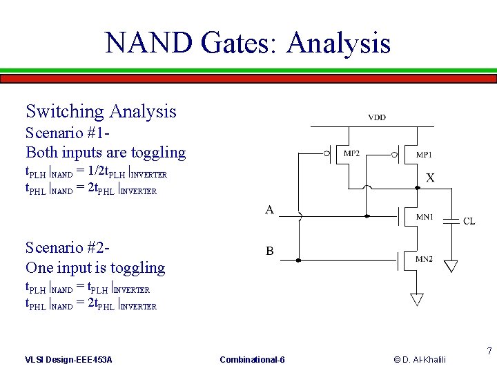 NAND Gates: Analysis Switching Analysis Scenario #1 Both inputs are toggling t. PLH |NAND