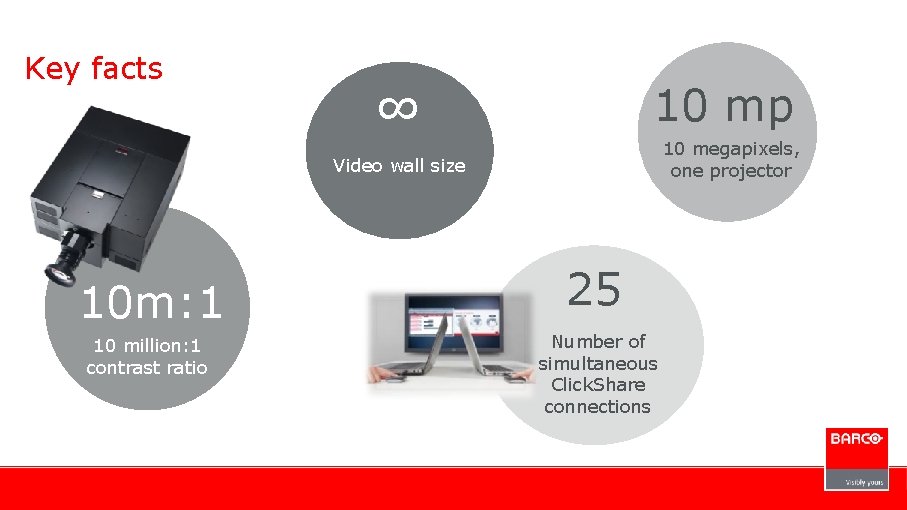 Key facts 10 mp ∞ 10 megapixels, one projector Video wall size 10 m: