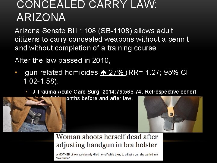 CONCEALED CARRY LAW: ARIZONA Arizona Senate Bill 1108 (SB-1108) allows adult citizens to carry