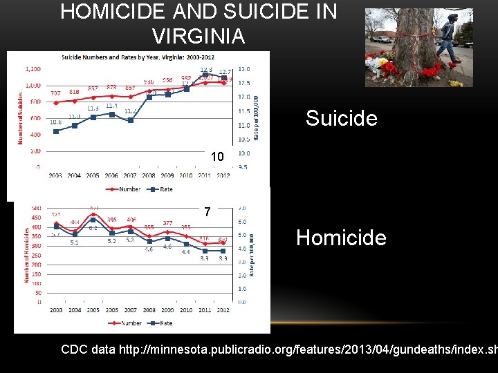 HOMICIDE AND SUICIDE IN VIRGINIA Suicide 10 % 7 Homicide CDC data http: //minnesota.