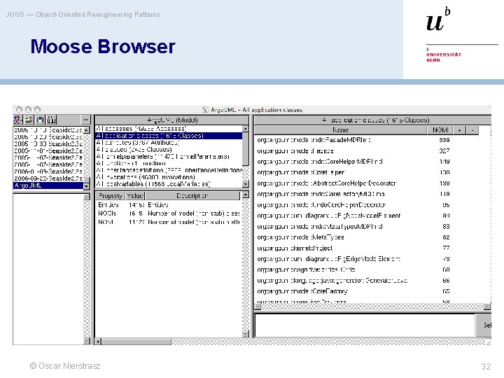 JUGS — Object-Oriented Reengineering Patterns Moose Browser © Oscar Nierstrasz 32 