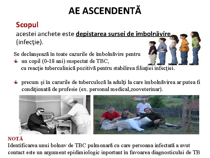 AE ASCENDENTĂ Scopul acestei anchete este depistarea sursei de îmbolnăvire (infecţie). Se declanşează în