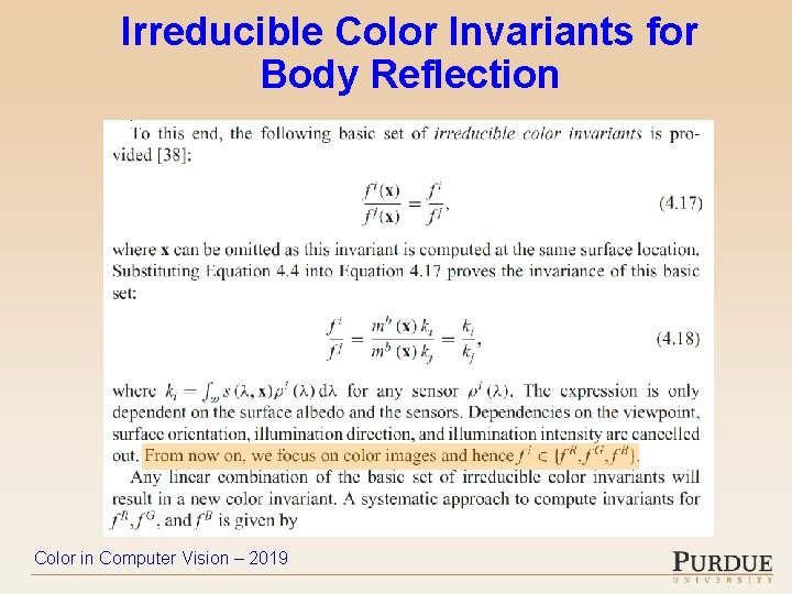 Irreducible Color Invariants for Body Reflection Color in Computer Vision – 2019 