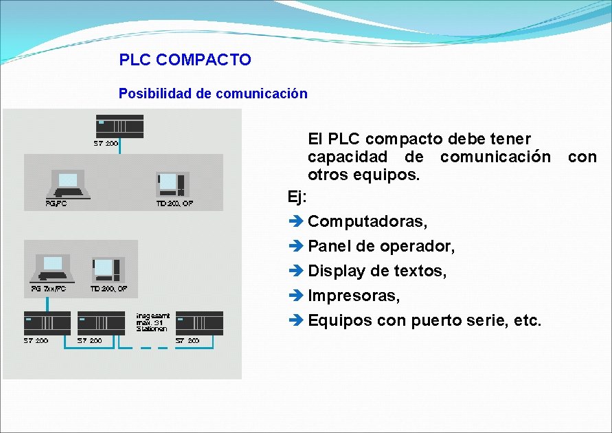 PLC COMPACTO Posibilidad de comunicación El PLC compacto debe tener capacidad de comunicación otros