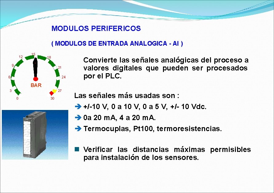 MODULOS PERIFERICOS ( MODULOS DE ENTRADA ANALOGICA - AI ) 12 9 15 18