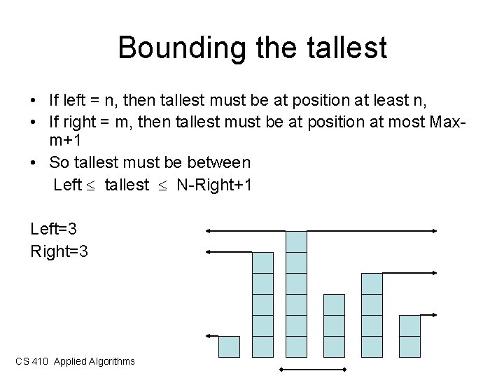 Bounding the tallest • If left = n, then tallest must be at position