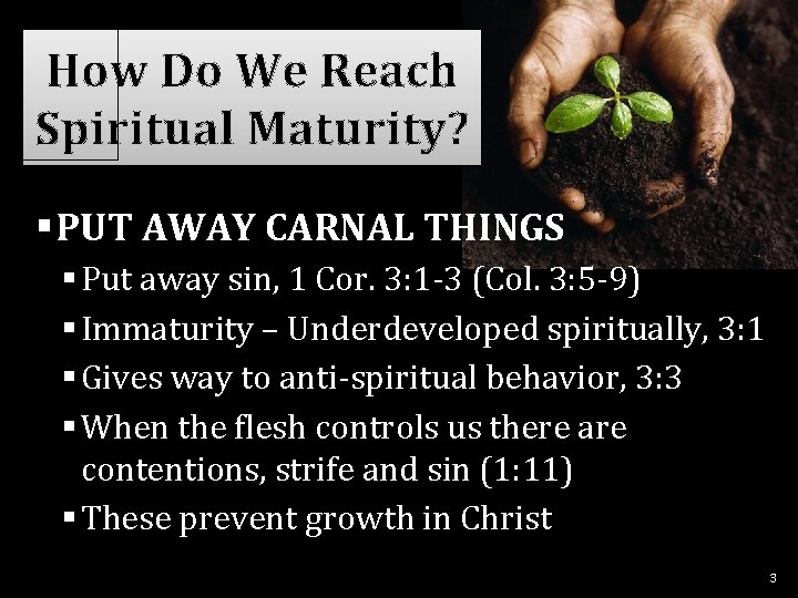 How Do We Reach Spiritual Maturity? §PUT AWAY CARNAL THINGS § Put away sin,