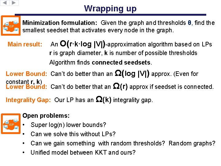 Wrapping up ISP Minimization formulation: Given the graph and thresholds θ, find the smallest