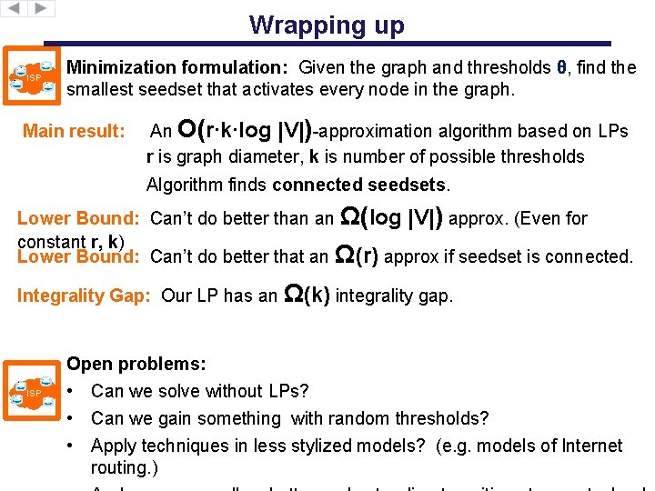 Wrapping up ISP Minimization formulation: Given the graph and thresholds θ, find the smallest