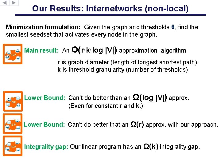 Our Results: Internetworks (non-local) Minimization formulation: Given the graph and thresholds θ, find the