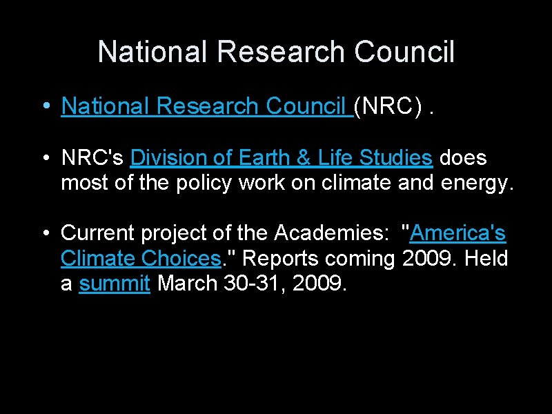 National Research Council • National Research Council (NRC). • NRC's Division of Earth &