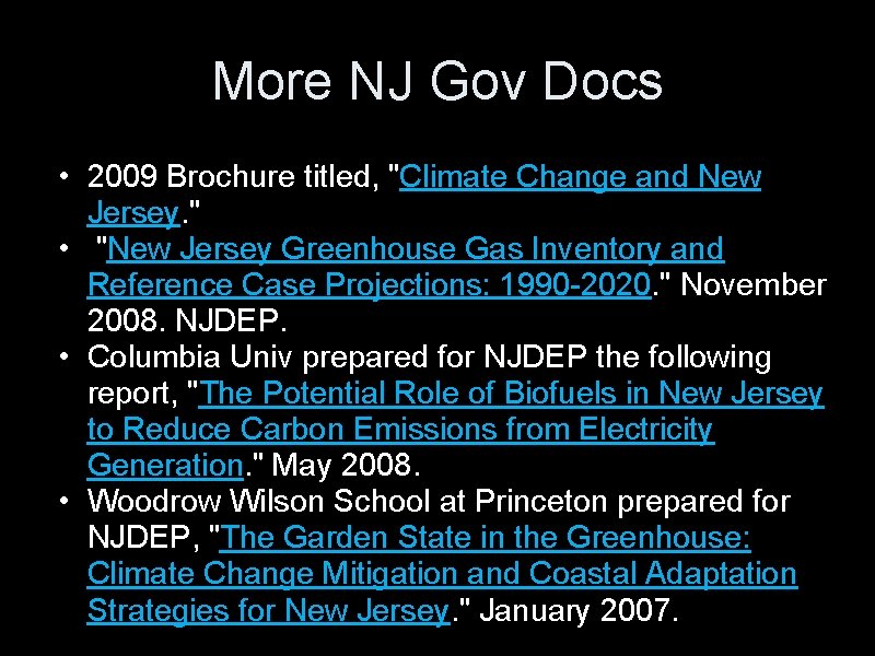 More NJ Gov Docs • 2009 Brochure titled, "Climate Change and New Jersey. "