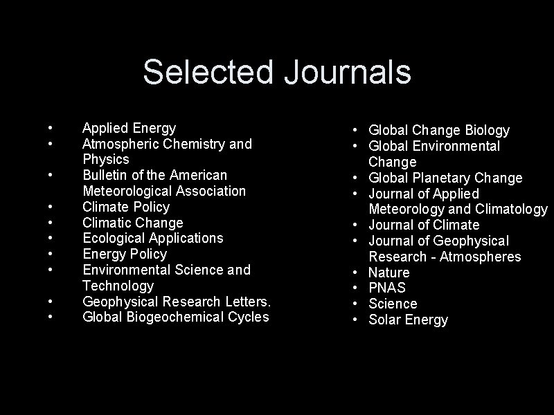 Selected Journals • • • Applied Energy Atmospheric Chemistry and Physics Bulletin of the