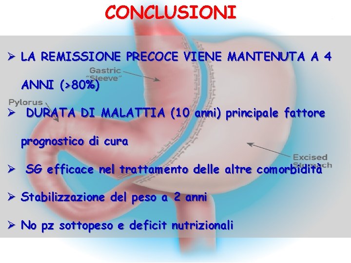 CONCLUSIONI Ø LA REMISSIONE PRECOCE VIENE MANTENUTA A 4 ANNI (>80%) Ø DURATA DI