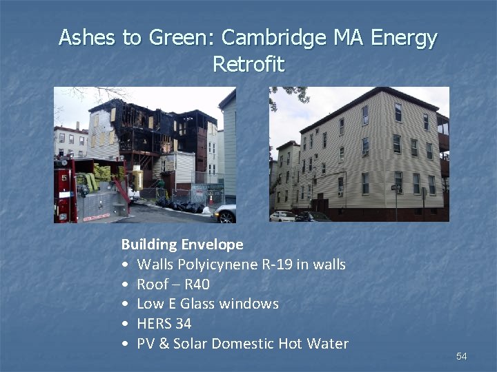 Ashes to Green: Cambridge MA Energy Retrofit Building Envelope • Walls Polyicynene R-19 in