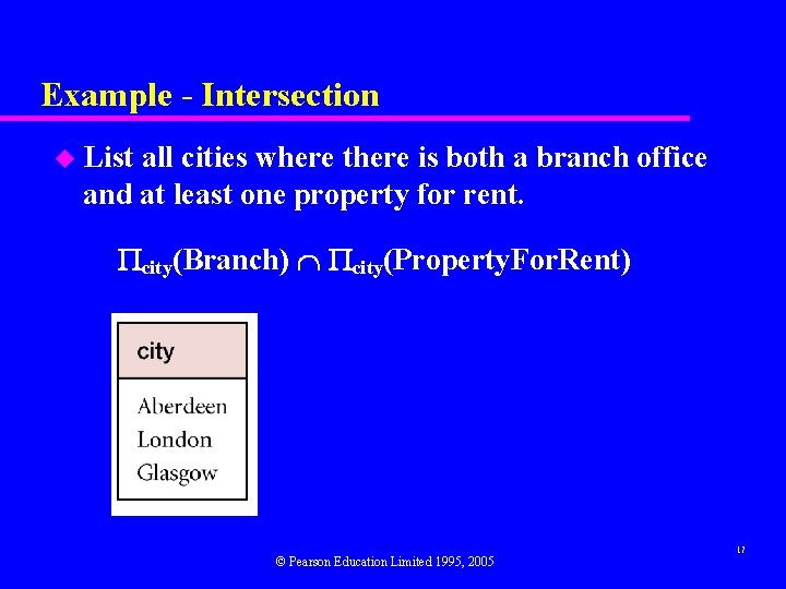 Example - Intersection u List all cities where there is both a branch office