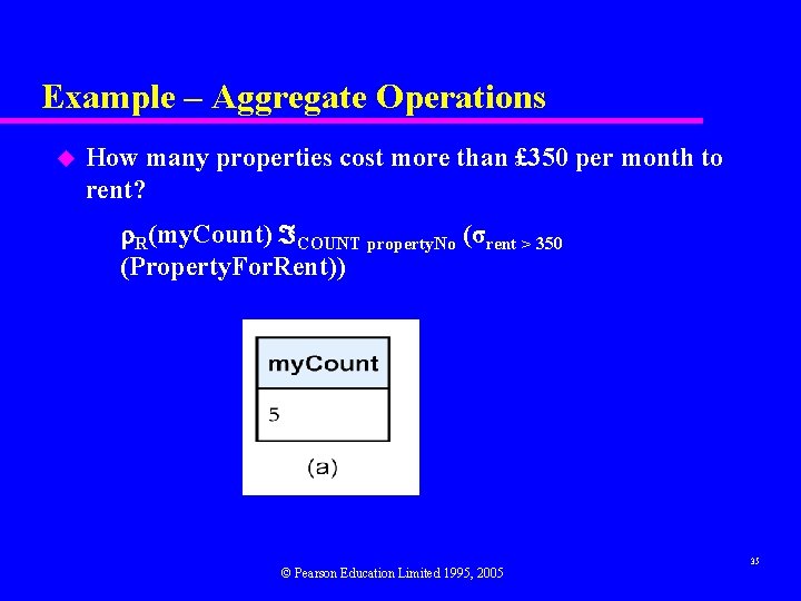 Example – Aggregate Operations u How many properties cost more than £ 350 per