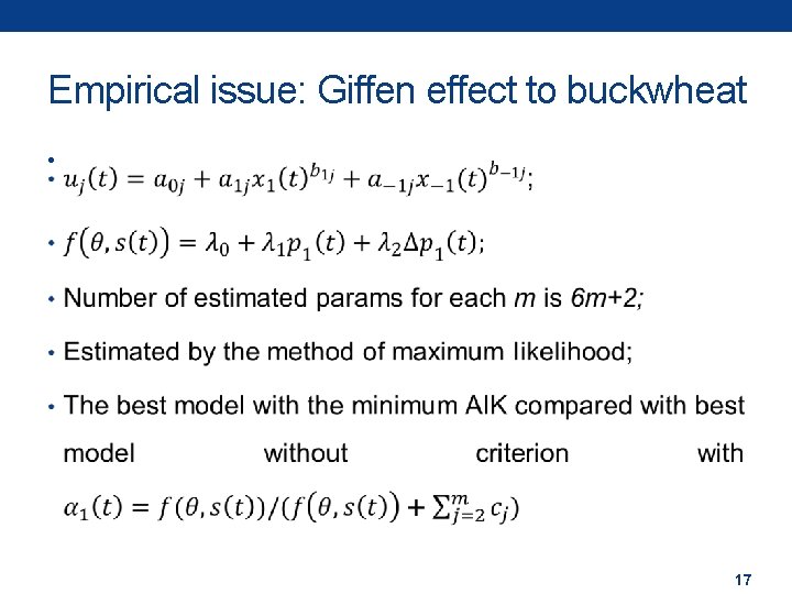 Empirical issue: Giffen effect to buckwheat • 17 