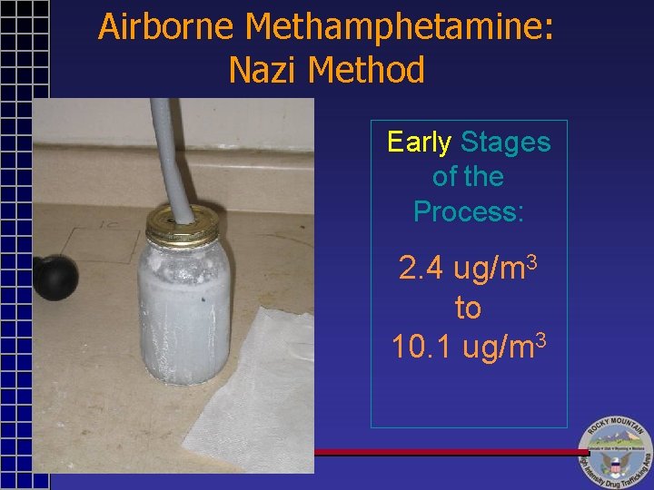 Airborne Methamphetamine: Nazi Method Early Stages of the Process: 2. 4 ug/m 3 to