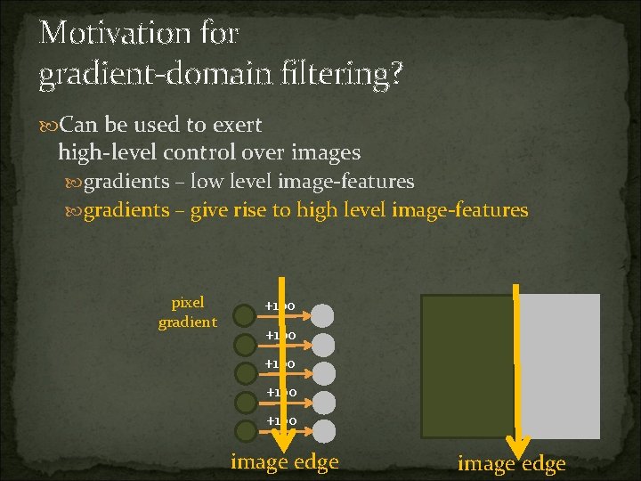 Motivation for gradient-domain filtering? Can be used to exert high-level control over images gradients