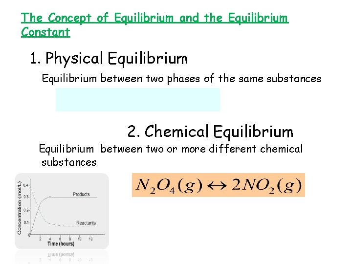 The Concept of Equilibrium and the Equilibrium Constant 1. Physical Equilibrium between two phases