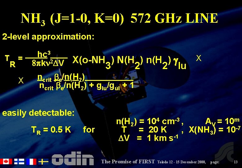 NH 3 (J=1 -0, K=0) 572 GHz LINE 2 -level approximation: 3 hc T