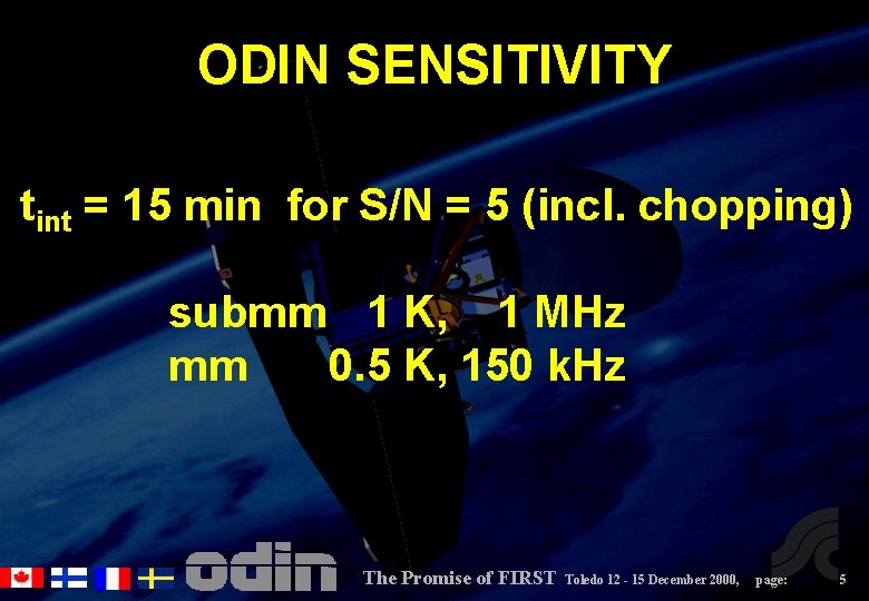 ODIN SENSITIVITY tint = 15 min for S/N = 5 (incl. chopping) submm 1