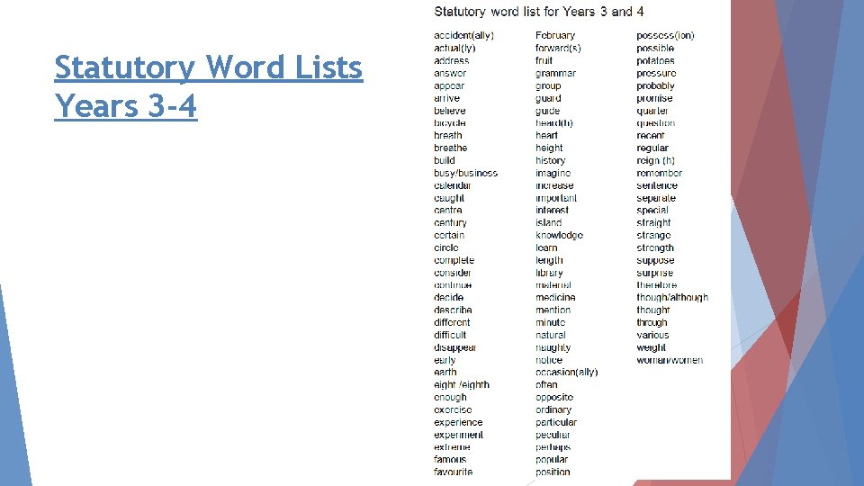 Statutory Word Lists Years 3 -4 