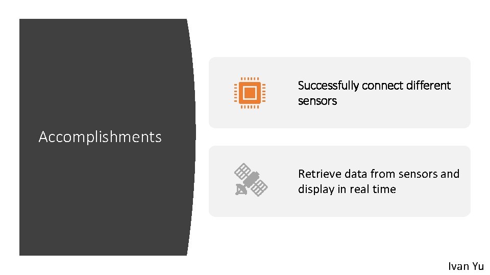 Successfully connect different sensors Accomplishments Retrieve data from sensors and display in real time